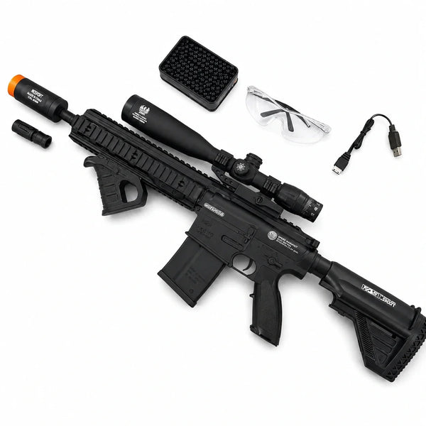 Exquisite Engraving HK417 Gel Blaster High Rate of Fire  Smooth Shooting With 7 Colors of Lighted Silencer